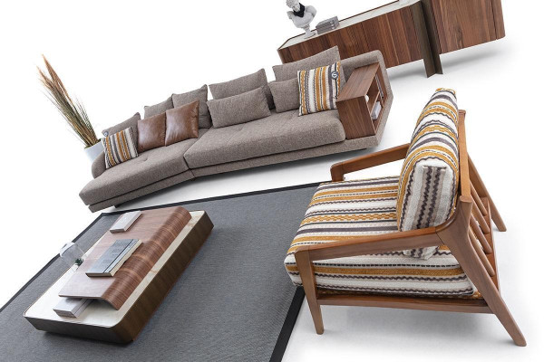 Ensemble de canapé en tissu pour salon exclusif, table basse en bois, bahut