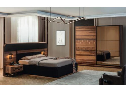 Exquise Suite de chambre Lit double noble 2x Tables de nuit en bois