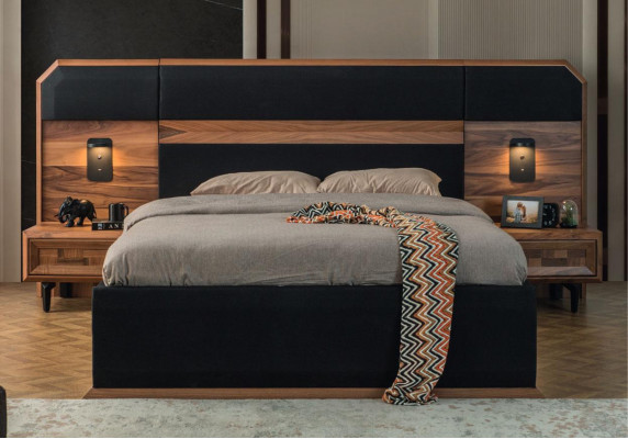 Exquise Suite de chambre Lit double noble 2x Tables de nuit en bois