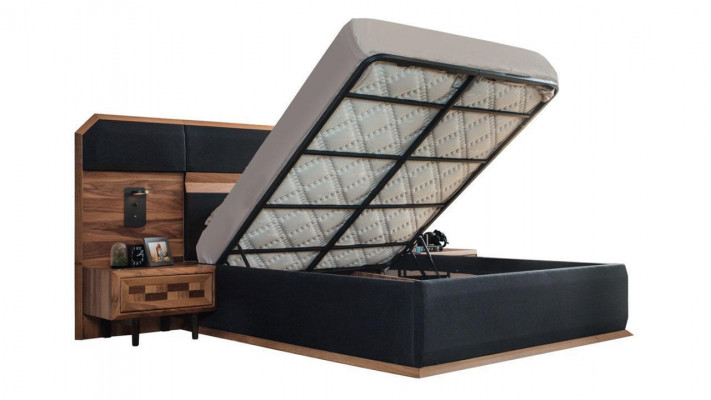Exquise Suite de chambre Lit double noble 2x Tables de nuit en bois