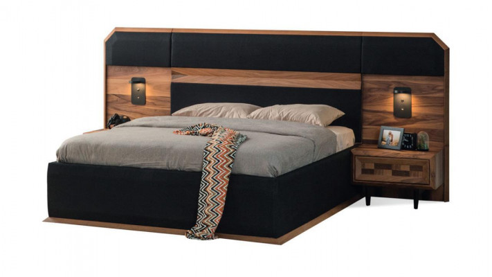 Exquise Suite de chambre Lit double noble 2x Tables de nuit en bois