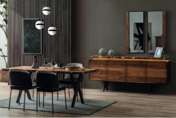 Ensemble de salle à manger brun-noir complet Table à manger en bois de designer Chaises rembourrées