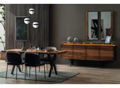 Ensemble de salle à manger brun-noir complet Table à manger en bois de designer Chaises rembourrées