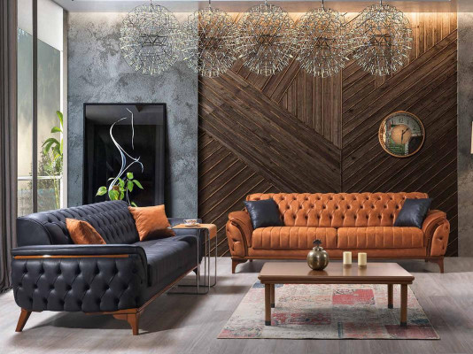 Luxueux canapé Chesterfield bleu moderne 3 places de luxe