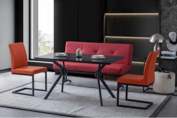 Meubles de salle à manger modernes Table à manger noire Chaises en cuir synthétique Tabouret de luxe