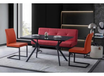 Meubles de salle à manger modernes Table à manger noire Chaises en cuir synthétique Tabouret de luxe