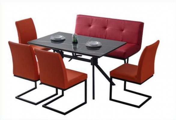 Meubles de salle à manger modernes Table à manger noire Chaises en cuir synthétique Tabouret de luxe
