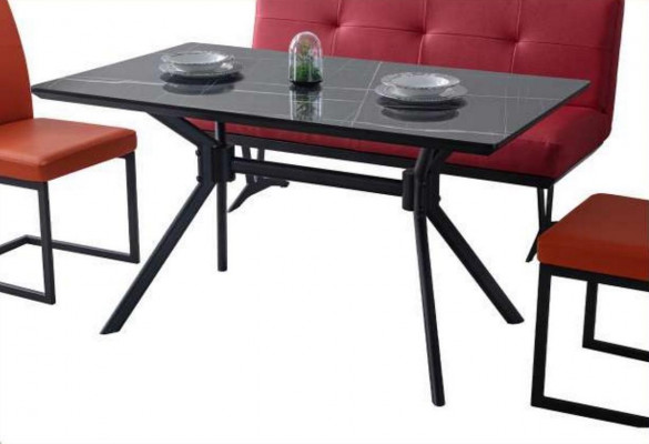 Meubles de salle à manger modernes Table à manger noire Chaises en cuir synthétique Tabouret de luxe