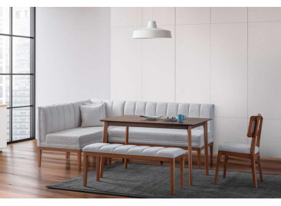 Blanc - Brun Salle à manger Suite Table en bois élégante Banquette d'angle rembourrée nouveau