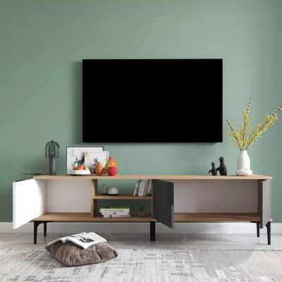 Meuble TV bas, support TV moderne de design rectangulaire en bois de luxe
