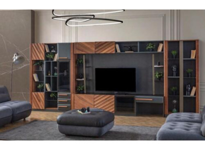 Unité murale moderne noire et brune - Meuble TV de luxe - Vitrine - Meuble mural - 4 pièces