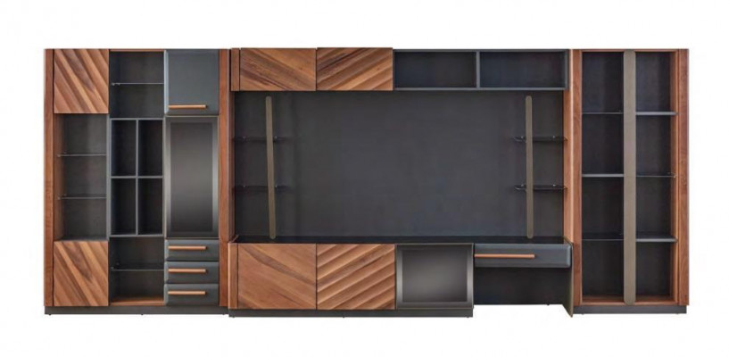 Unité murale moderne noire et brune - Meuble TV de luxe - Vitrine - Meuble mural - 4 pièces