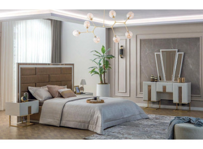 Mobilier de chambre design Lit double 2x Tables de chevet Coiffeuse de luxe