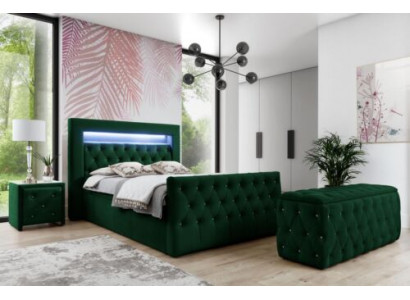 Ensemble de chambre verte complet: lit double, tabouret, consoles