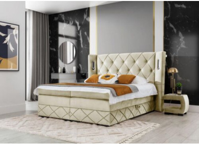 Lit rembourré Chesterfield beige Chambres Tables de chevet Mobilier de luxe