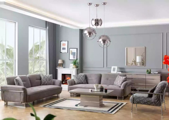Canapé 3 places Textile Salon Design Moderne Nouveau Luxe Blanc gris