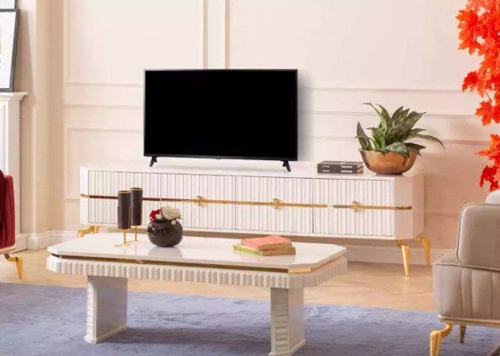 Meuble TV pour le salon Armoire TV Télévision Style Moderne Blanc Luxe Bois