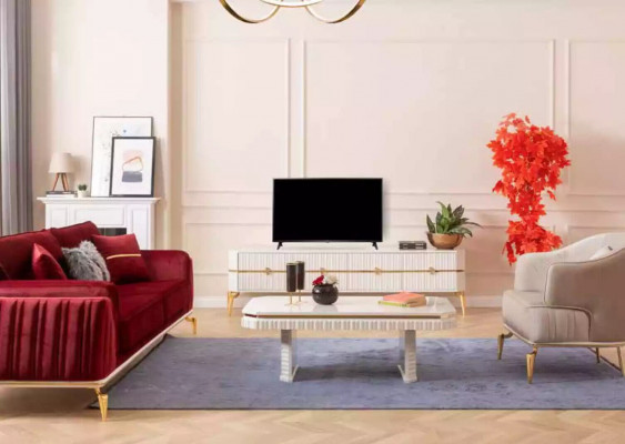 Meuble TV pour le salon Armoire TV Télévision Style Moderne Blanc Luxe Bois