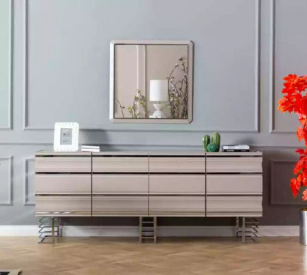 Salon beige Buffet Miroir Design Meubles Console Bois Designer