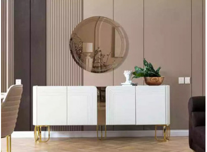 Buffet du salon Miroir Ensemble de luxe Moderne en bois blanc 2 pièces.
