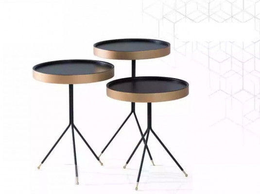 Table d'appoint 3x Table ronde décorative Lampe de table Table de canapé Table en bois Noir