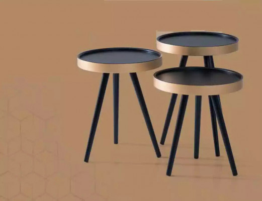 Table d'appoint élégante Table de canapé Table basse Ronde Bois neuf Noir