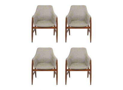 Chaise de salle à manger 4x Chaises Chaise de cuisine Fauteuil inclinable Bois Tissu Moderne Chaise grise