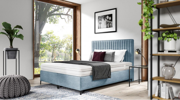 Lit double design bleu Meuble rembourré Chambre lit à sommier tapissé