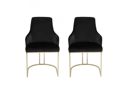 Chaises de salle à manger en acier inoxydable noir 2x Chaises de luxe en tissu d'ameublement ensemble de 2