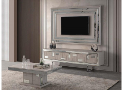 Unité murale de luxe, support TV, panneau mural, table basse, meuble TV, meuble bas à 3 pièces blanc