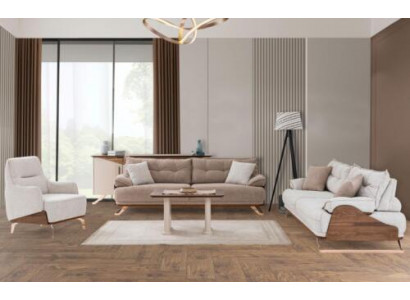Ensemble de canapé trois places fauteuil canapé canapé rembourré canapé en tissu beige 3 pièces