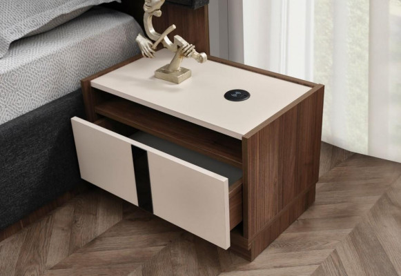 Lit double complet Table de chevet Armoire Beige 6 pièces Chambre
