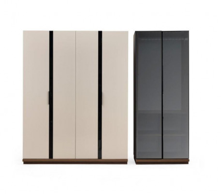 Lit double complet Table de chevet Armoire Beige 6 pièces Chambre