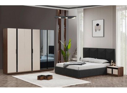 Chambre principale Lit double Lit Tables de chevet Armoire Gris 4 pièces