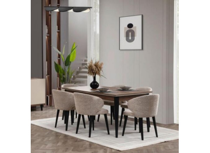 Ensemble de salle à manger Ensemble de salle à manger en bois Salle à manger Table de salle à manger Chaises Ensemble de 7 pièces Marron Table