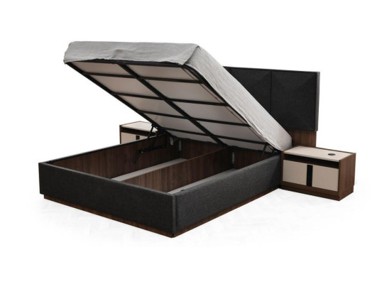 Lit double Suite Lit Tables de chevet Gris 3 pièces Ensemble de chambre en bois