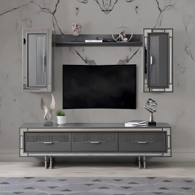 Unité murale, support TV, table basse de barrière, meuble TV, buffet bas gris ensemble 3 pièces