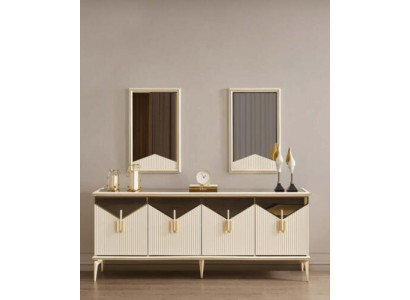Buffet de luxe Armoire Buffet Commode Armoire en bois Bois Beige Or