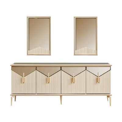 Buffet de luxe Armoire Buffet Commode Armoire en bois Bois Beige Or