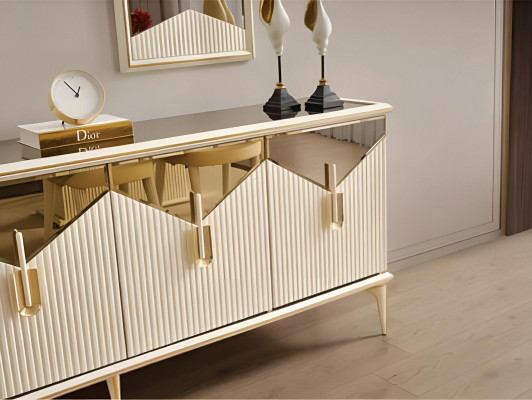 Buffet de luxe Armoire Buffet Commode Armoire en bois Bois Beige Or