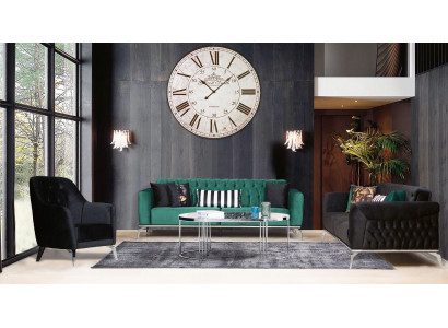 Ensemble de salon moderne 2 canapés Chesterfield doux + fauteuil moderne noir