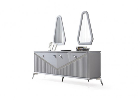 Ensemble de salle à manger moderne gris   4 chaises Miroir Buffet Étagère 9 pièces