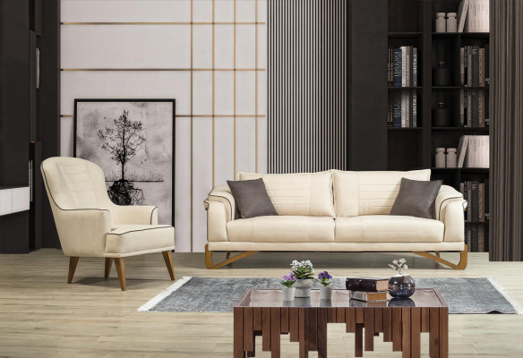 Ensemble de canapés Beige avec structure en bois 3+1 places Ensembles de meubles.