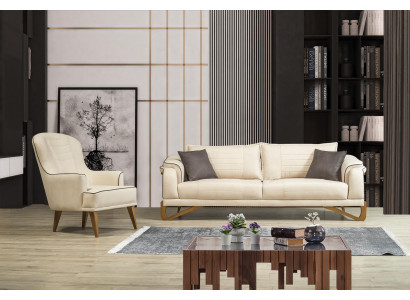 Ensemble de canapés Beige avec structure en bois 3+1 places Ensembles de meubles.