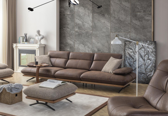 Ensemble de canapé Sofa 4+3+1 Fauteuil Fauteuil en cuir synthétique de luxe groupe brun