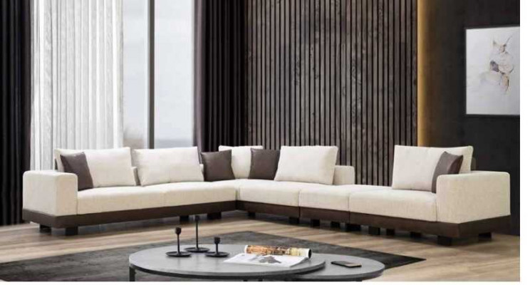 Salle de séjour Canapé d'angle Luxe Canapé en L en tissu Meubles Cadre en bois Élégant