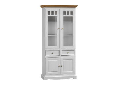 Mobilier de salon classique Blanc Brun Bois Vitrine Armoire Meuble