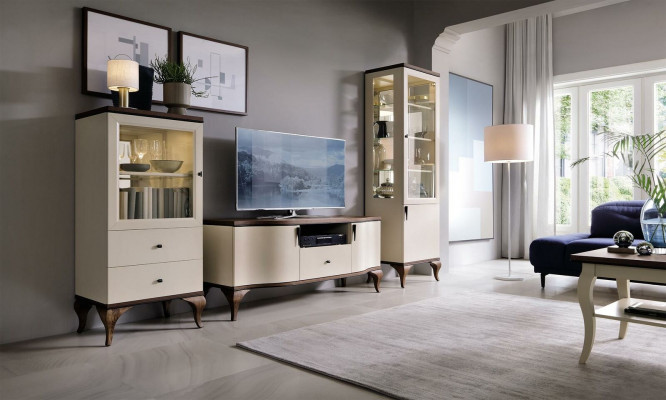 Décoration classique Salon Mur Vitrine Buffet TV Armoire à étagères Mur.
