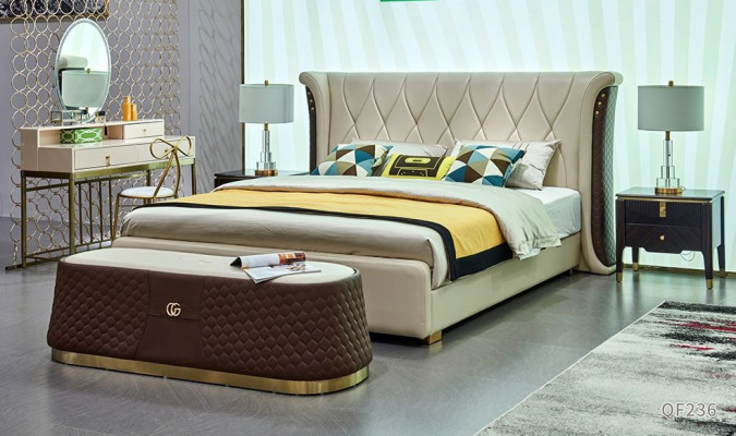 Lit Table de chevet Commode 4 pcs. Ensemble de chambre à coucher Design Moderne Lits de Luxe neufs