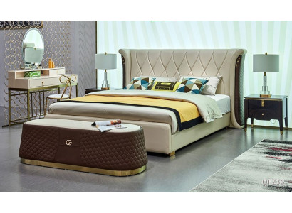 Lit Table de chevet Commode 4 pcs. Ensemble de chambre à coucher Design Moderne Lits de Luxe neufs